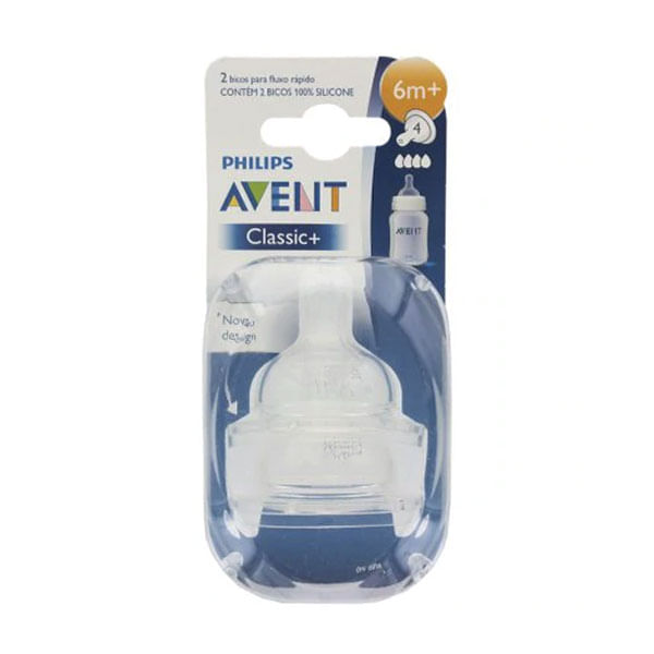 Encontraproduto.com.br - Bico para Mamadeira Classic  N°4 6m  com 2 Unidades SCF63427 Avent Philips