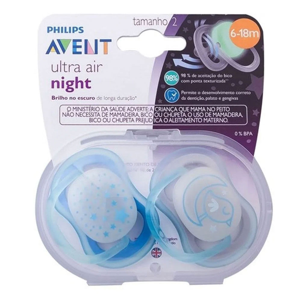 Chupeta Ultra Air 6-18m Avent Azul Flourescente - SCF376/21