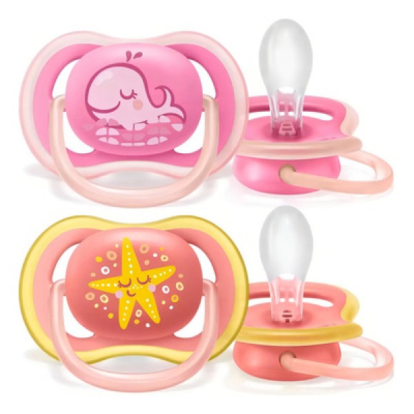 Chupeta Ultra Air Elefante e Leão Azul e Amarelo Tam.1 Avent Philips Cartela com 2 Unidades
