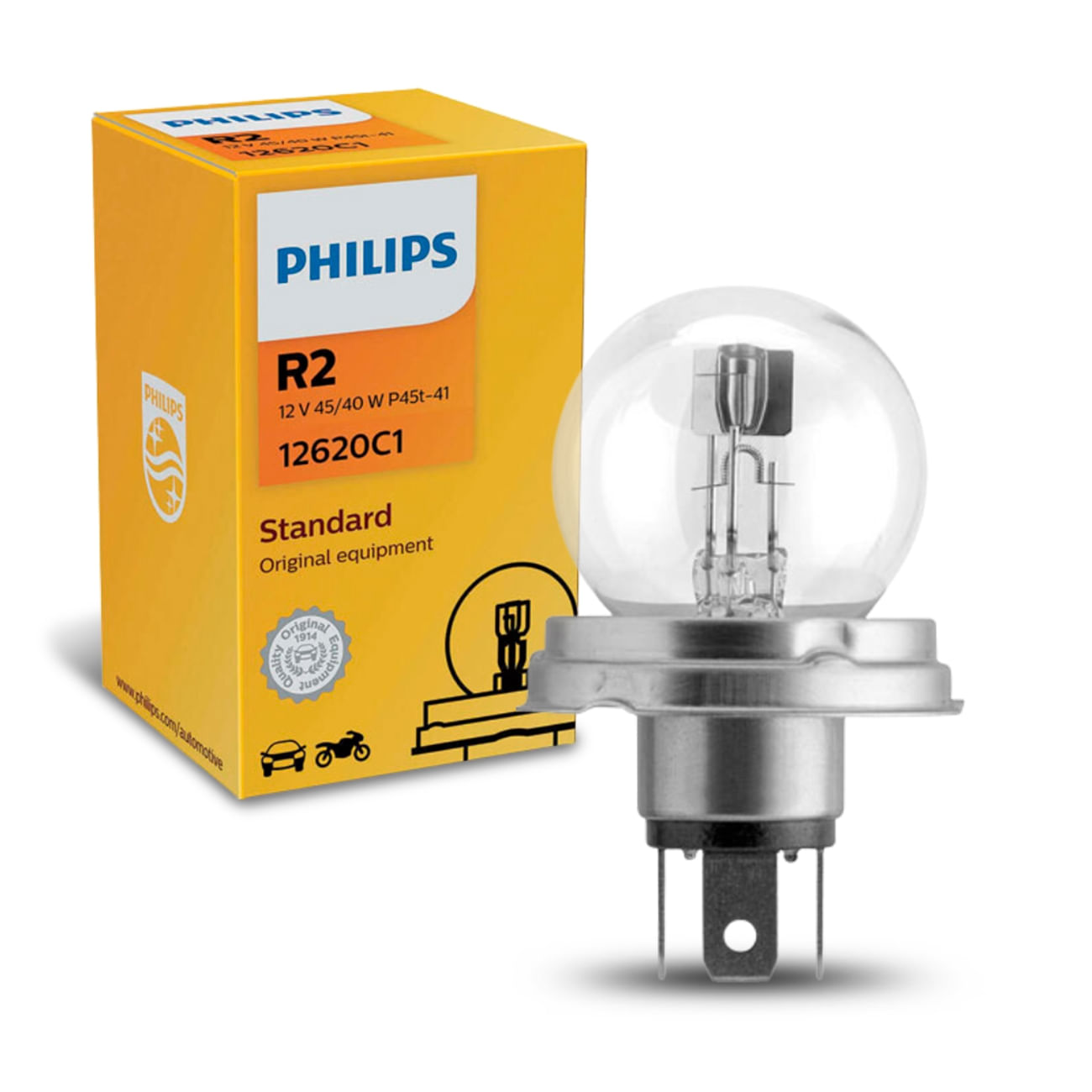 Lâmpada Philips Halógena Standard R2 12V 45/40W Farol Alto e Baixo