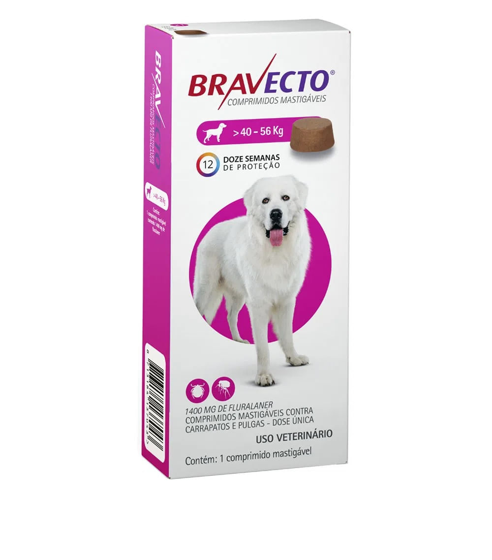 Bravecto Cães 40 a 56kg 1400mg MSD Antipulgas e Carrapatos