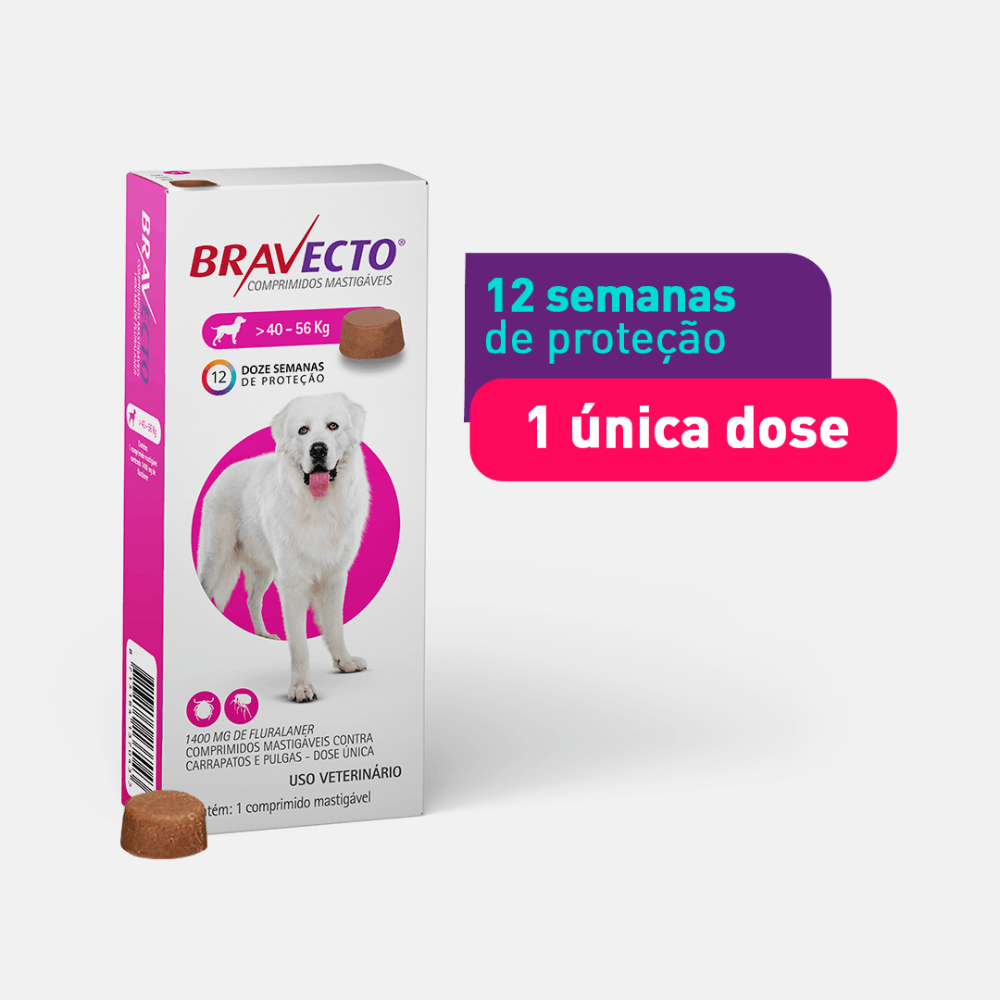 Encontraproduto.com.br - Bravecto Cães 40 a 56kg 1400mg MSD Antipulgas e Carrapatos