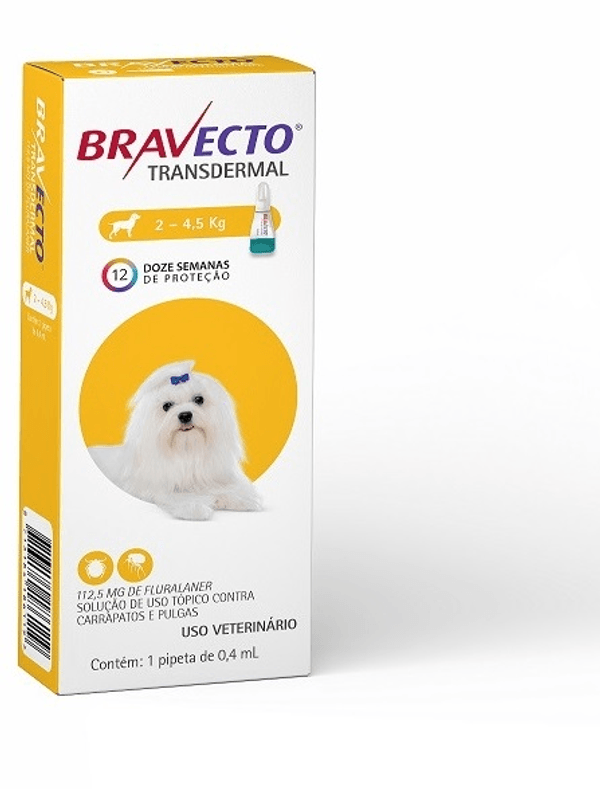 Encontraproduto.com.br - Bravecto Transdermal Cães 2 a 4,5kg 0,4ml MSD Antipulgas