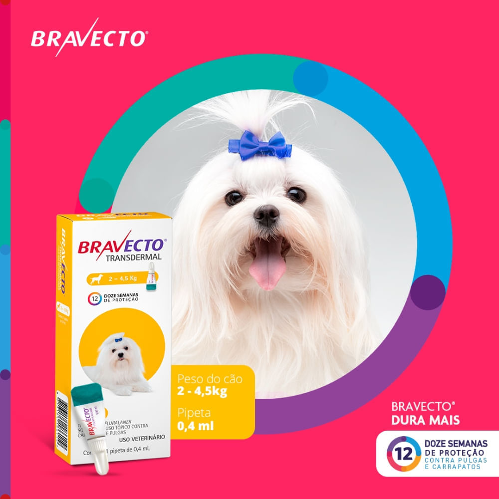 Encontraproduto.com.br - Bravecto Transdermal Cães 2 a 4,5kg 0,4ml MSD Antipulgas
