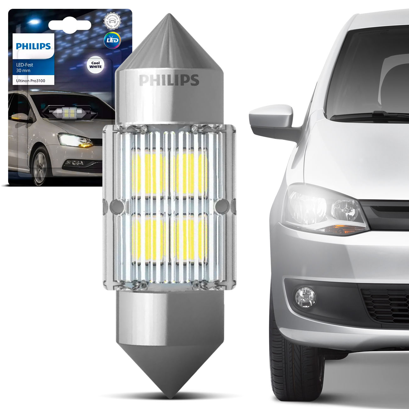 Lâmpada LED Philips Torpedo 30mm 6000K 12V Teto Porta Malas