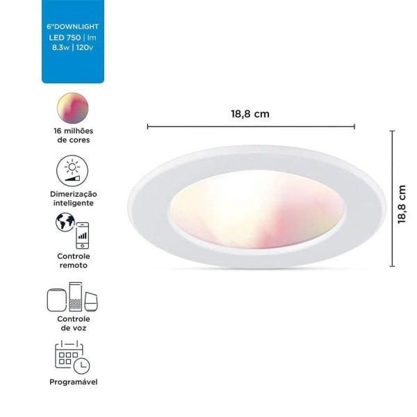 Encontraproduto.com.br - Luminária LED De Embutir Redonda 8,3W 127V Rgb Wi-Fi Wiz Philips