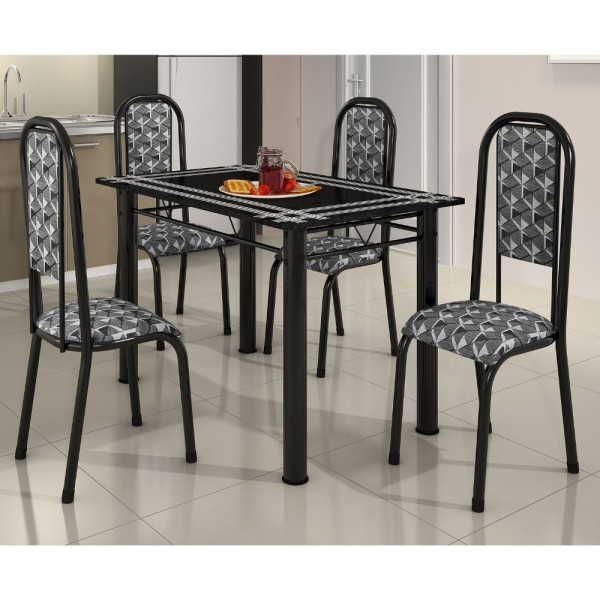 Encontraproduto.com.br - Mesa de Jantar 4 Cadeiras Preto Mosaico BM Tubulares
