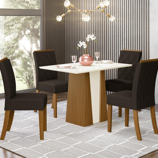 Encontraproduto.com.br - Mesa de Jantar 4 Cadeiras Nature/Off White Orus Vita Henn Móveis