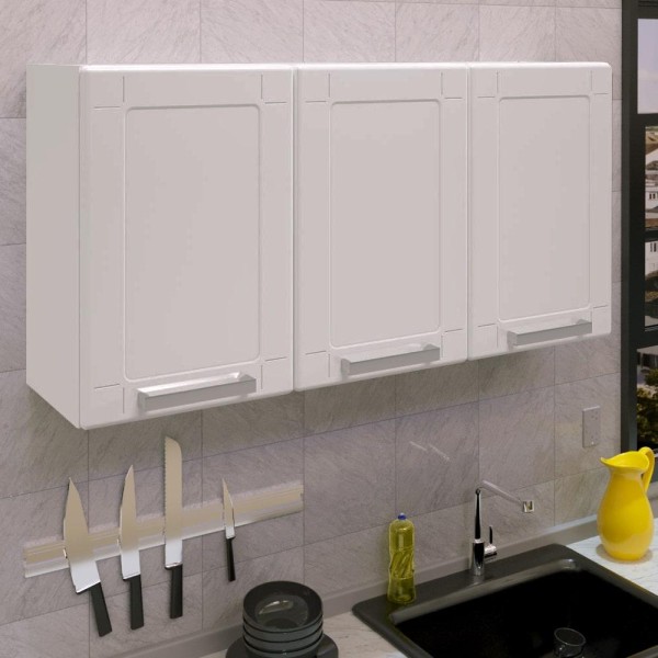 Encontraproduto.com.br - Armário de Cozinha Aéreo Aço 3 Portas Branco Múltipla Bertolini