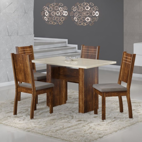 Encontraproduto.com.br - Mesa de Jantar 4 Cadeiras Com Tampo de Vidro Rustico Urca Spazzio Sonetto Móveis