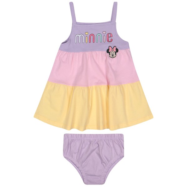 Encontraproduto.com.br - Vestido Bebê Sem Manga Color Block Minnie Lilás - Disney