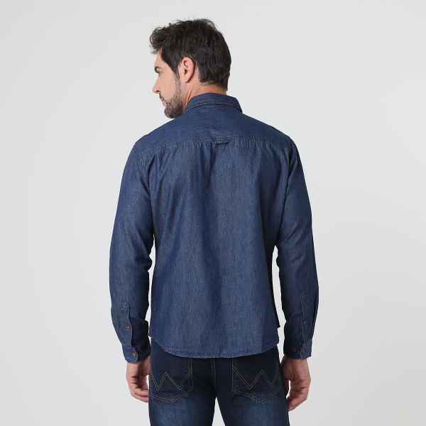 Encontraproduto.com.br - Camisa Manga Longa Bolsos Lapela Jeans
