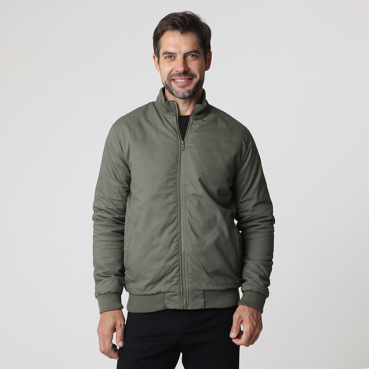 Jaqueta Manga Longa Bomber Sarja Verde Militar
