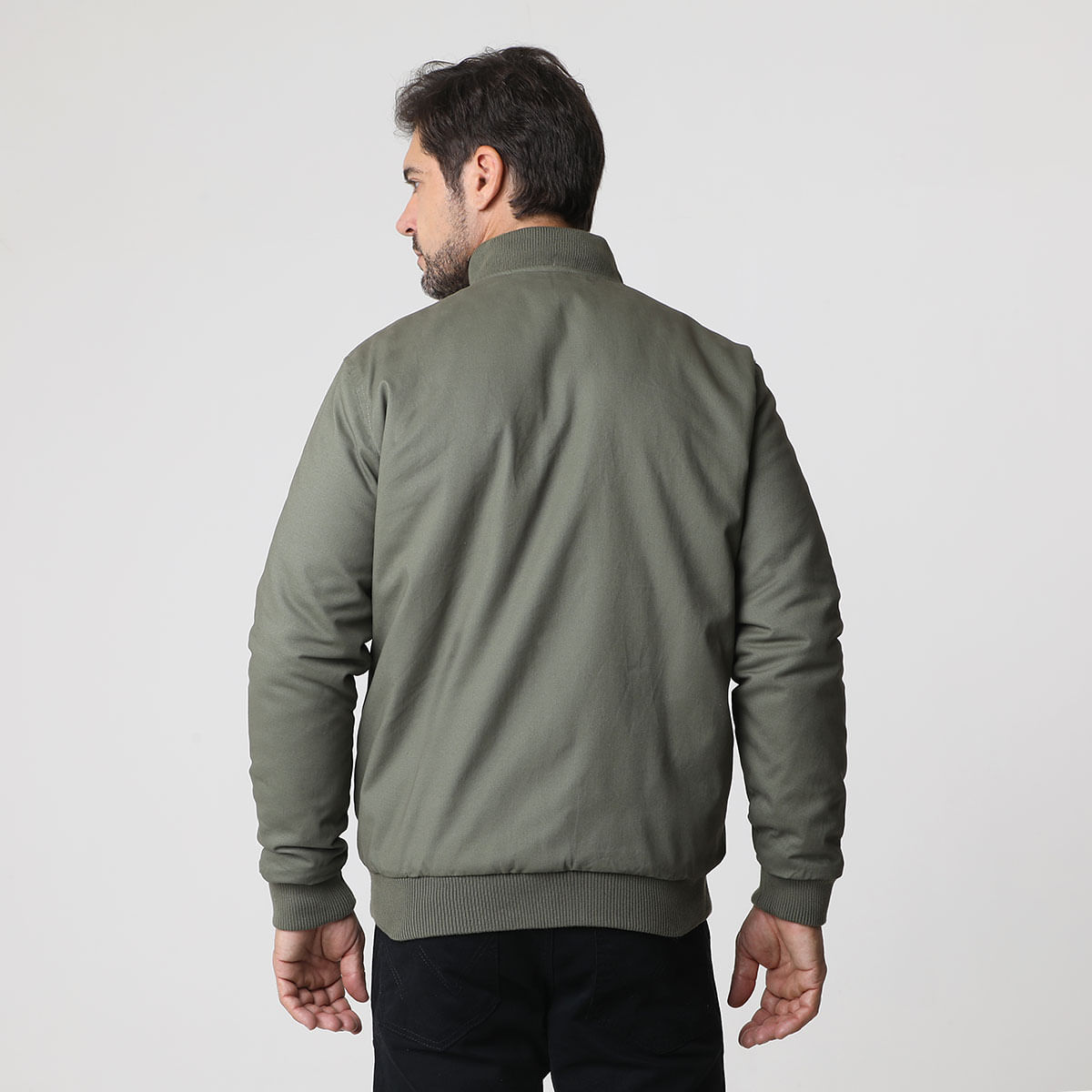 Encontraproduto.com.br - Jaqueta Manga Longa Bomber Sarja Verde Militar