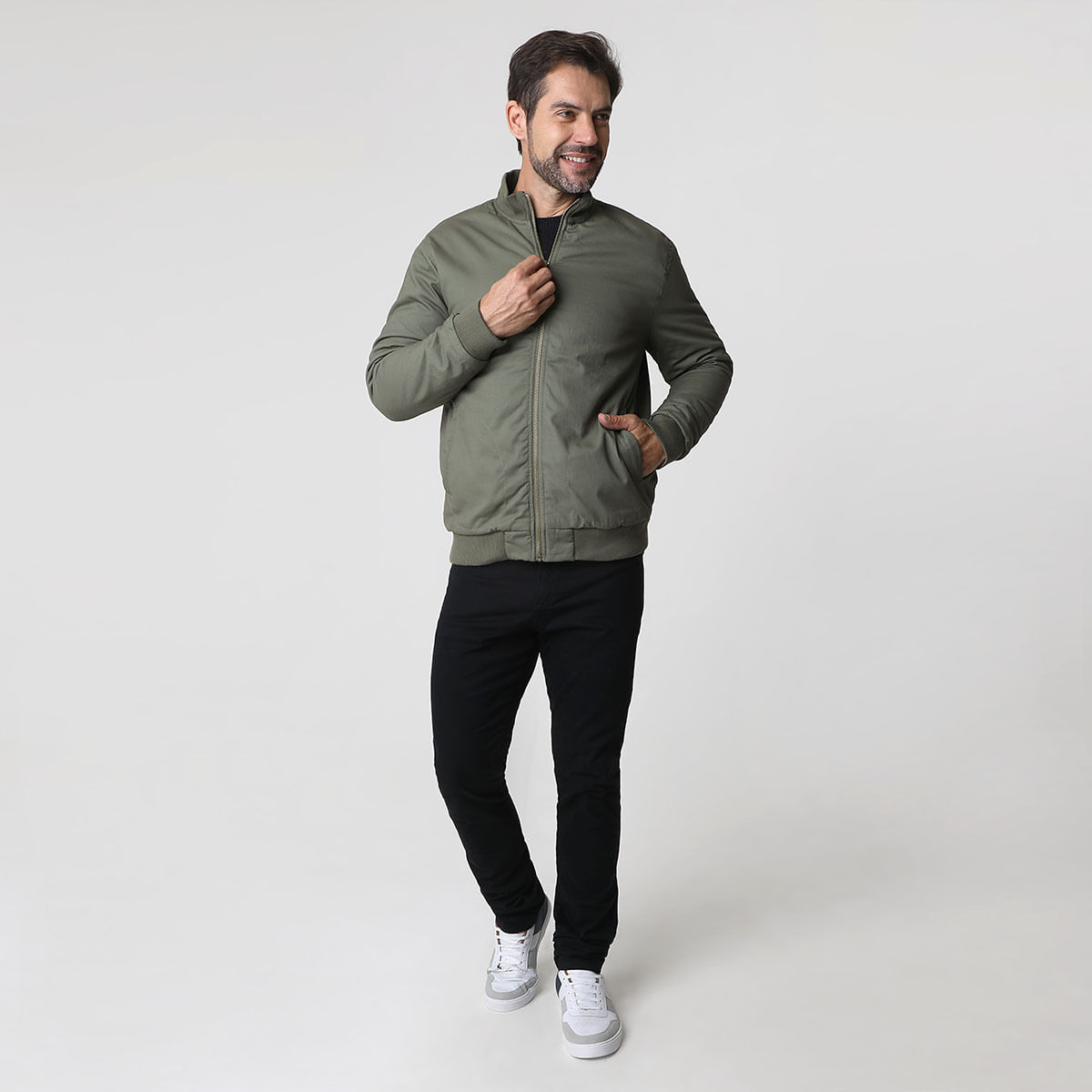 Encontraproduto.com.br - Jaqueta Manga Longa Bomber Sarja Verde Militar