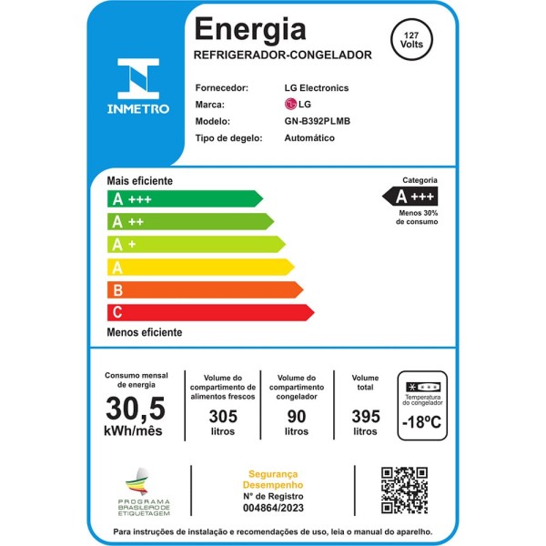 Encontraproduto.com.br - Geladeira LG Frost Free Inverter 395L Duplex Cor Inox Look (GN-B392PLM)