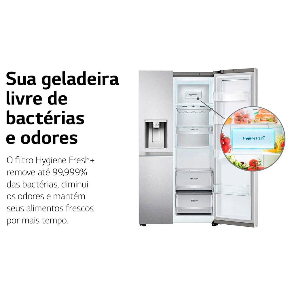 Encontraproduto.com.br - Geladeira Smart LG Side by Side UVnano 611L Motor Inverter GC-L257SLPL 127V