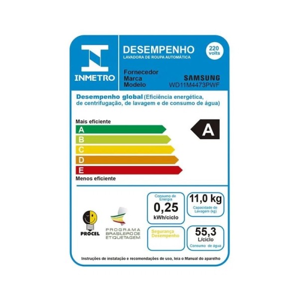 Encontraproduto.com.br - Lava e Seca 11kg Branco 220V WD11M4473PWF Samsung