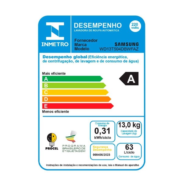 Lava e Seca Smart Samsung WD13T Branca 13 kg