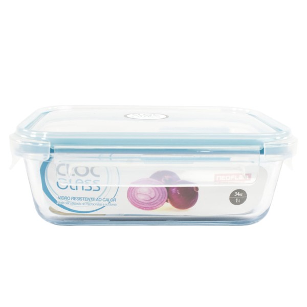 Encontraproduto.com.br - Pote de Vidro - Hermético - Retangular - Cloc Glass - Neoflam - 1000ml