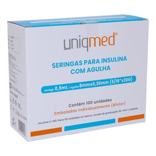 Seringas para Insulina com Agulha Uniqmed 30G 1ml (8x30mm) 10 Unidades