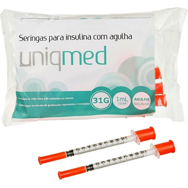 Encontraproduto.com.br - Seringa Uniqmed Insulina 1mL com Agulha 6x0,25mm 31G - 10 unidades