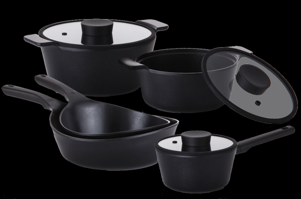 Encontraproduto.com.br - Conjunto de Panelas - Indução - Alumínio com Revestimento Cerâmico - VULKAN - Neoflam - 5 Peças - Cor Preta