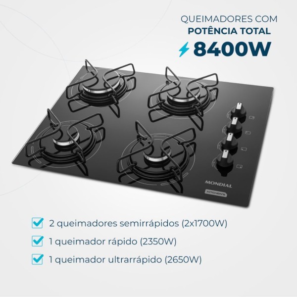 Encontraproduto.com.br - Cooktop 4 Bocas Mondial Automático CTG-01 Preto
