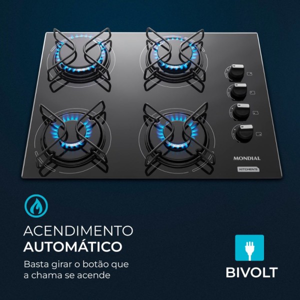 Encontraproduto.com.br - Cooktop 4 Bocas Mondial Automático CTG-01 Preto
