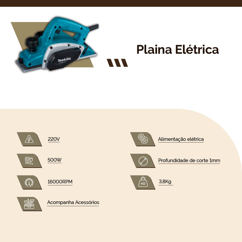 Encontraproduto.com.br - Plaina Eletrica Makita 82mm 220V
