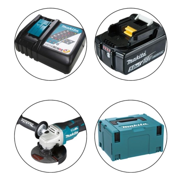 Encontraproduto.com.br - Esmerilhadeira Angular 125mm Sem Fio 18v Com 2 Baterias Carregador Maleta Disco Dga518rtj Makita