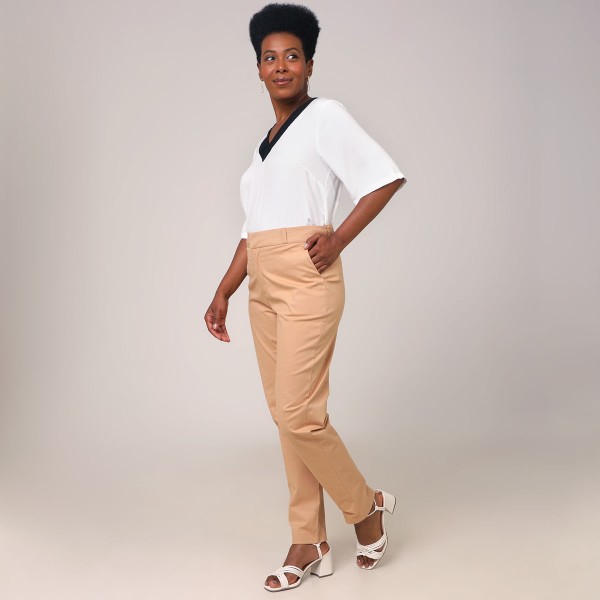 Encontraproduto.com.br - Calça Reta Alfaiataria Com Bolso Lisa Marrom - Viva