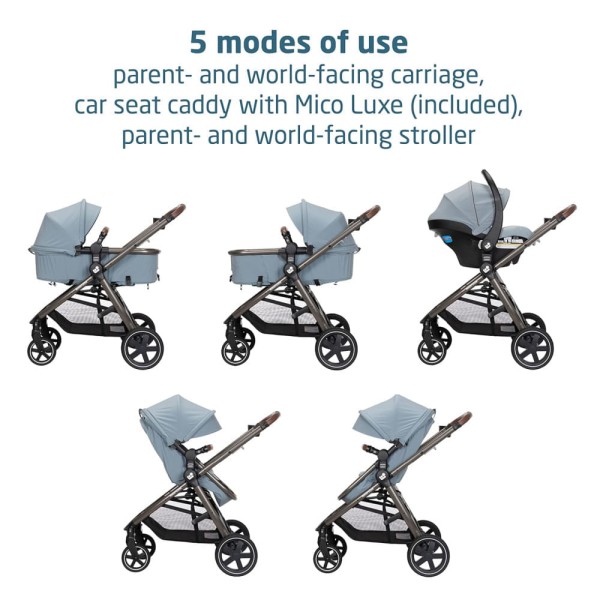 Encontraproduto.com.br - Carrinho de Bebê Travel System 5 em 1 Modular com Porta-Copos, Barra de Proteção e Capa de Chuva, Maxi Cosi Zelia Luxe, Azul