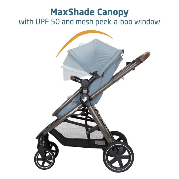 Encontraproduto.com.br - Carrinho de Bebê Travel System 5 em 1 Modular com Porta-Copos, Barra de Proteção e Capa de Chuva, Maxi Cosi Zelia Luxe, Azul