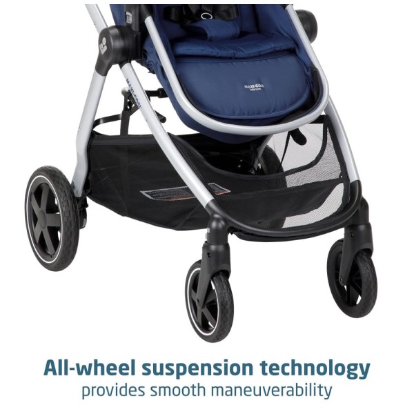 Encontraproduto.com.br - Carrinho de Bebê Travel System 5 em 1 Modular com Porta-Copos, Barra de Proteção e Capa de Chuva, Maxi Cosi Zelia Luxe, Azul Escuro