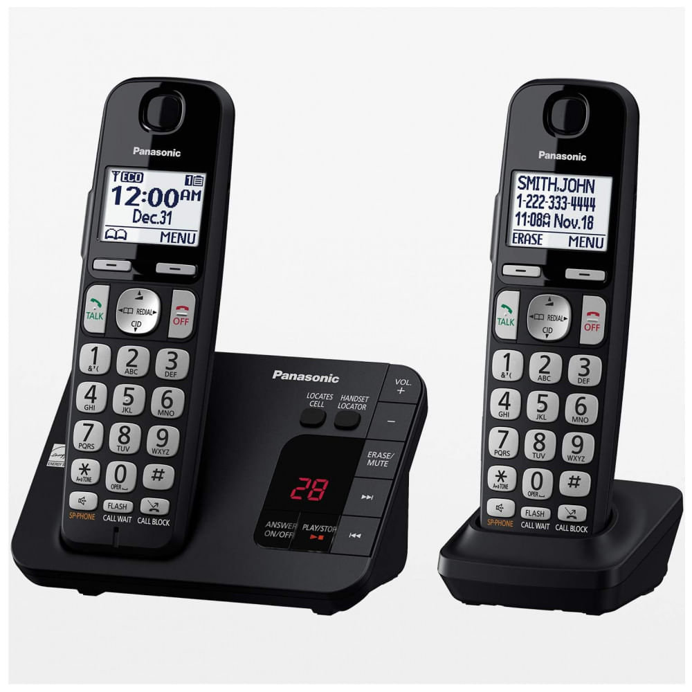 Encontraproduto.com.br - Telefone sem Fio DECT 6.0 Expansível com 2 Monofones, PANASONIC KX TGE432B, Preto