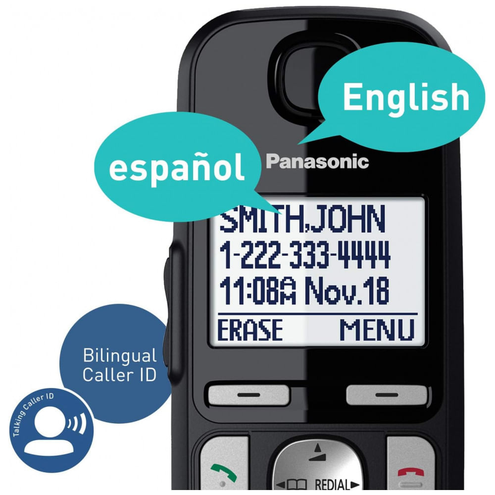 Encontraproduto.com.br - Telefone sem Fio DECT 6.0 Expansível com 2 Monofones, PANASONIC KX TGE432B, Preto
