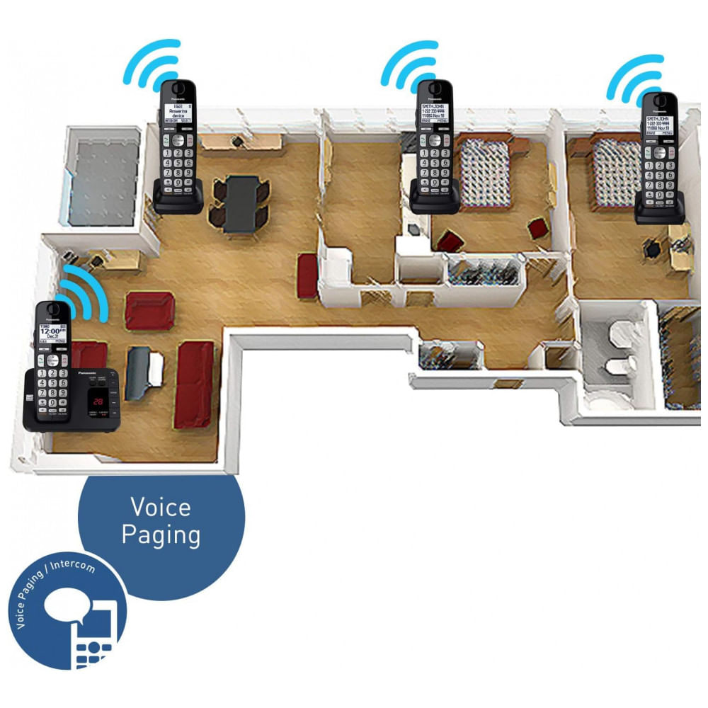 Encontraproduto.com.br - Telefone sem Fio DECT 6.0 Expansível com 2 Monofones, PANASONIC KX TGE432B, Preto