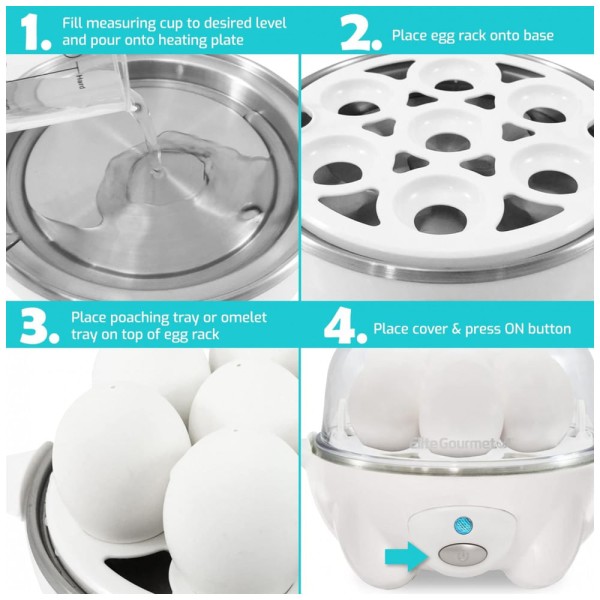 Encontraproduto.com.br - Cozedor de Ovos Elétrico, Capacidade 7, 110v, ELITE GOURMET EGC 007, Branco