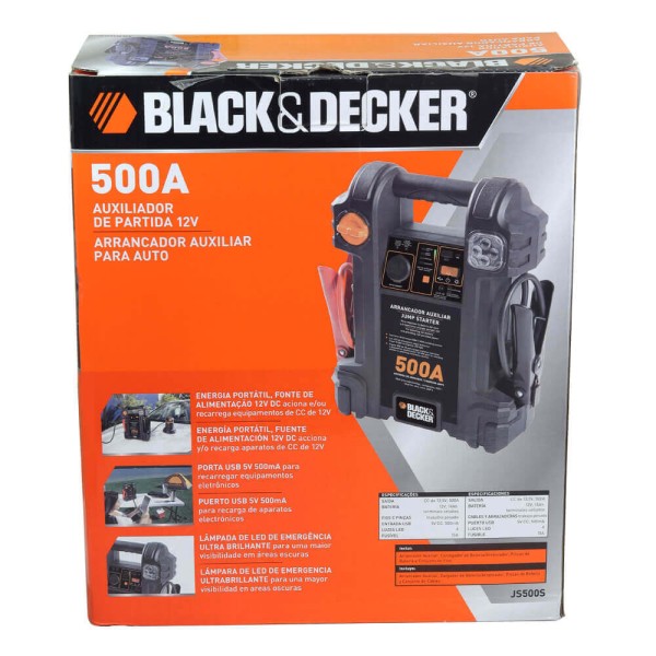 Encontraproduto.com.br - Auxiliar De Partida Veicular Portatil Com Luz De Emergencia 12V 500A - Js500S-Br - Black&Decker