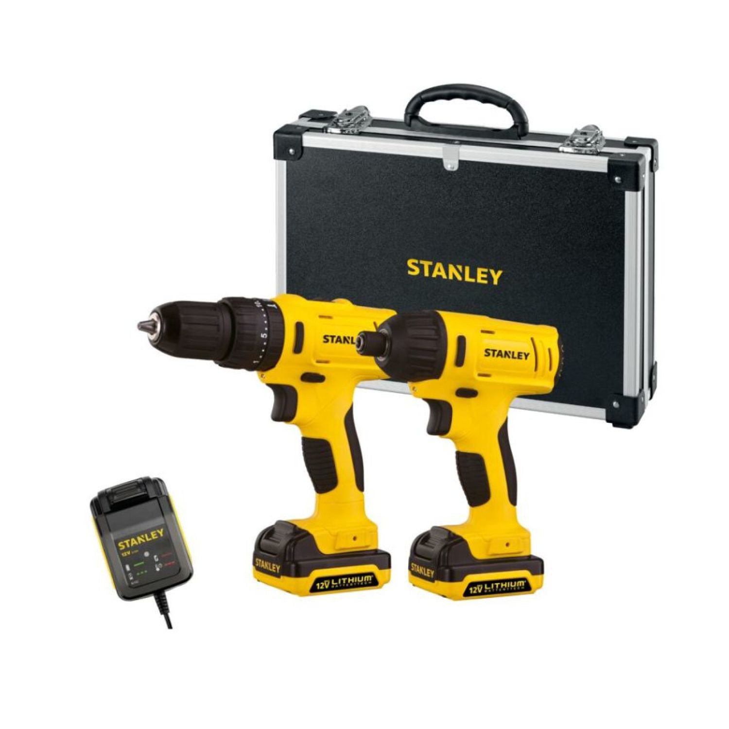 Encontraproduto.com.br - Kit Parafusadeira E Furadeira De Impacto Stanley 3/8 10MM /1/6 6,35MM Bivolt SCHI121S2FK-BR