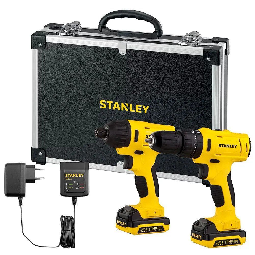 Encontraproduto.com.br - Kit Parafusadeira E Furadeira De Impacto Stanley 3/8 10MM /1/6 6,35MM Bivolt SCHI121S2FK-BR