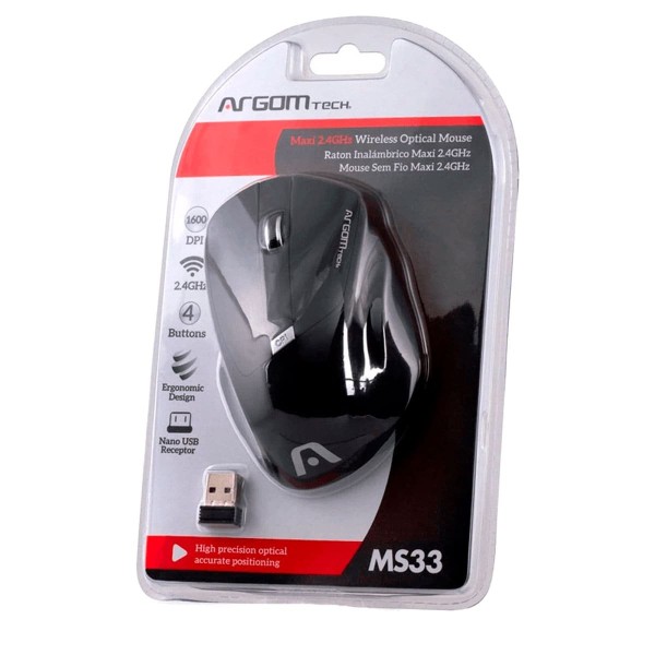 Encontraproduto.com.br - Mouse Sem Fio Maxi Preto ARG-MS-0033BK - Argom