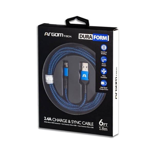 Encontraproduto.com.br - Cabo USB para MicroUSB 1.8M Dura Form Nylon Azul ARG-CB-0021BL - Argom