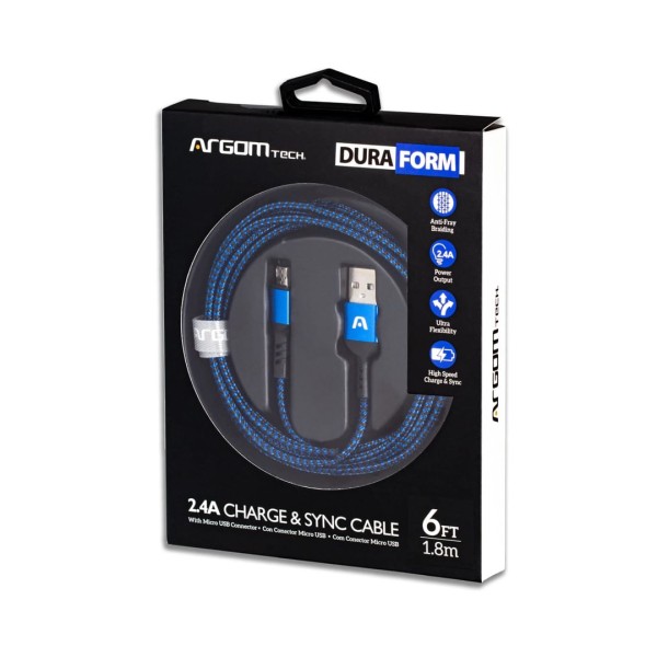 Encontraproduto.com.br - Cabo USB para MicroUSB 1.8M Dura Form Nylon Azul ARG-CB-0021BL - Argom