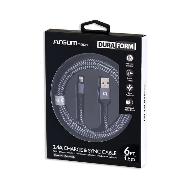 Encontraproduto.com.br - Cabo USB para Lightning 1.8M Dura Form Nylon Preto ARG-CB-0023BK - Argom