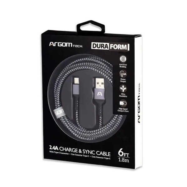 Encontraproduto.com.br - Cabo USB para USB-C 1.8M Dura Form Nylon Preto ARG-CB-0025BK - Argom