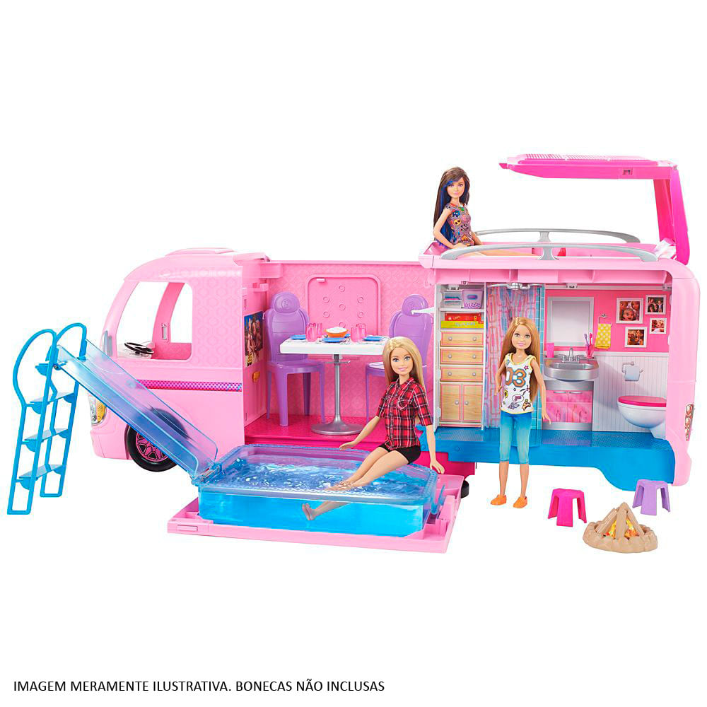 Encontraproduto.com.br - Barbie Real Trailer Dos Sonhos Camper Playset Mattel Fbr34