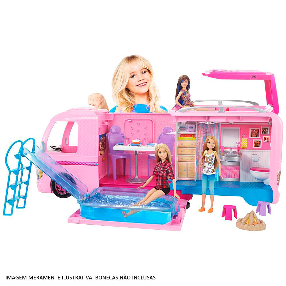 Encontraproduto.com.br - Barbie Real Trailer Dos Sonhos Camper Playset Mattel Fbr34