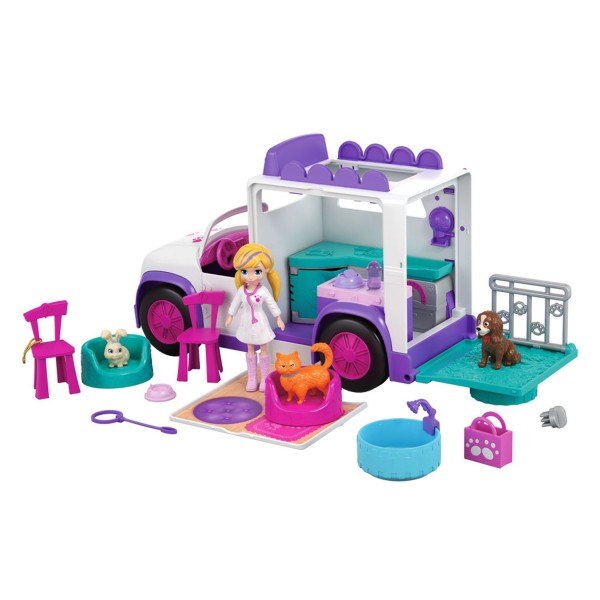 Encontraproduto.com.br - Veículo e Boneca - Polly Pocket - Hospital Móvel dos Bichinhos - Mattel